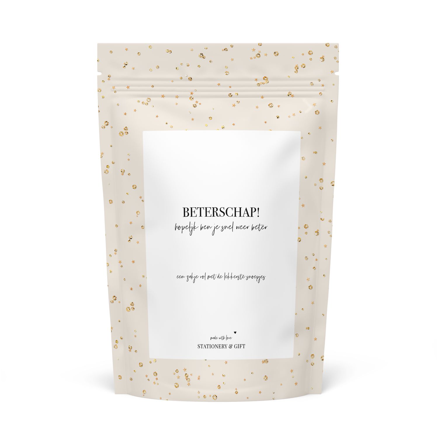 Snoepzak Beige Sparkles - Beterschap!