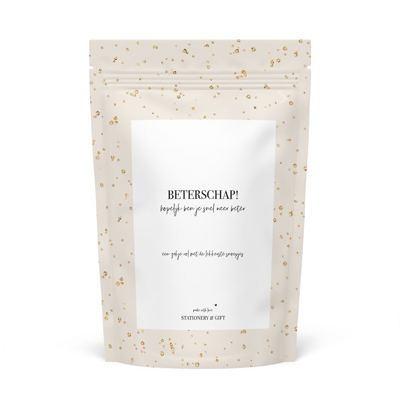 Snoepzak Beige Sparkles - Beterschap!