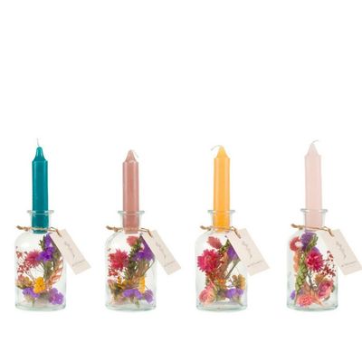 Droogbloemen in fles met kaars - multi