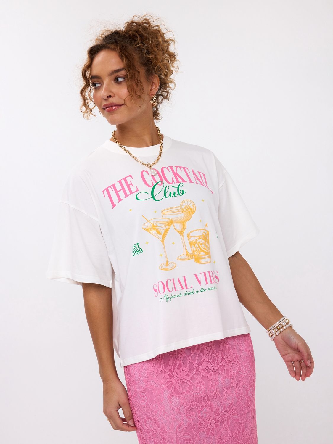 T-shirt Cocktail club - pink green