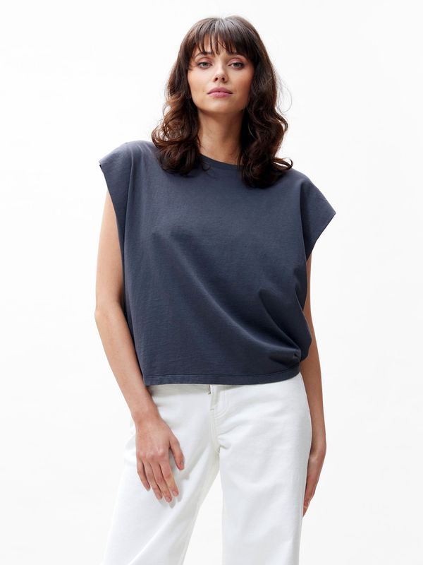 Folded shoulder top - dark grey