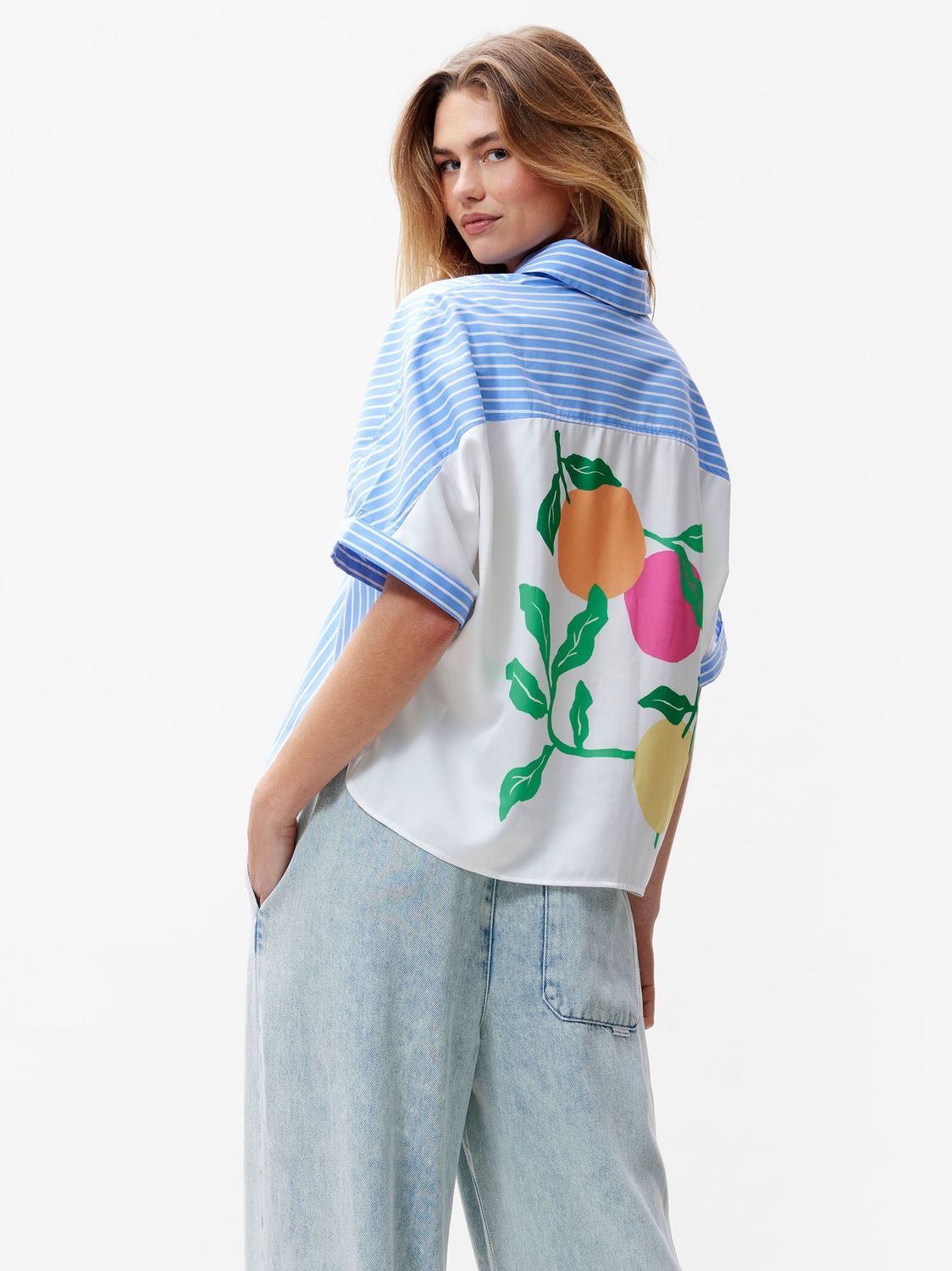 Graphic blouse met korte mouwen  - blue
