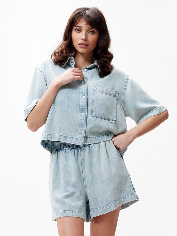 Denim blouse met korte mouwen - blue