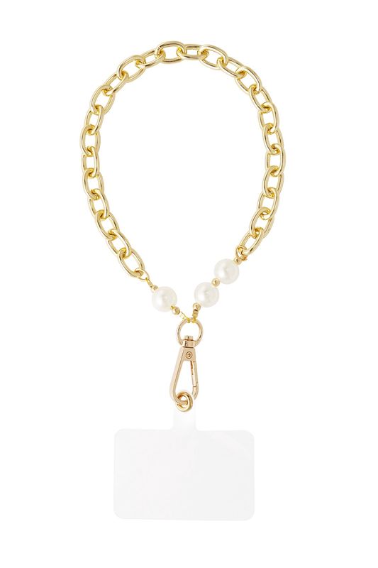 Phonecord / telefoonkoord - ketting / parels - goud / wit