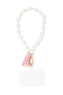 Phonecord / telefoonkoord - parel wit / met roze