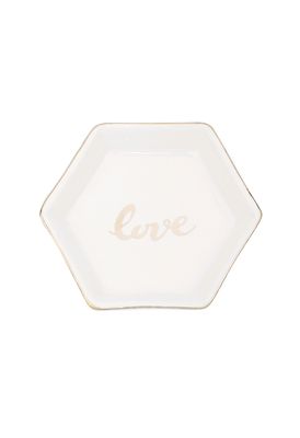Keramieken schaaltje hexagon - love wit/goud