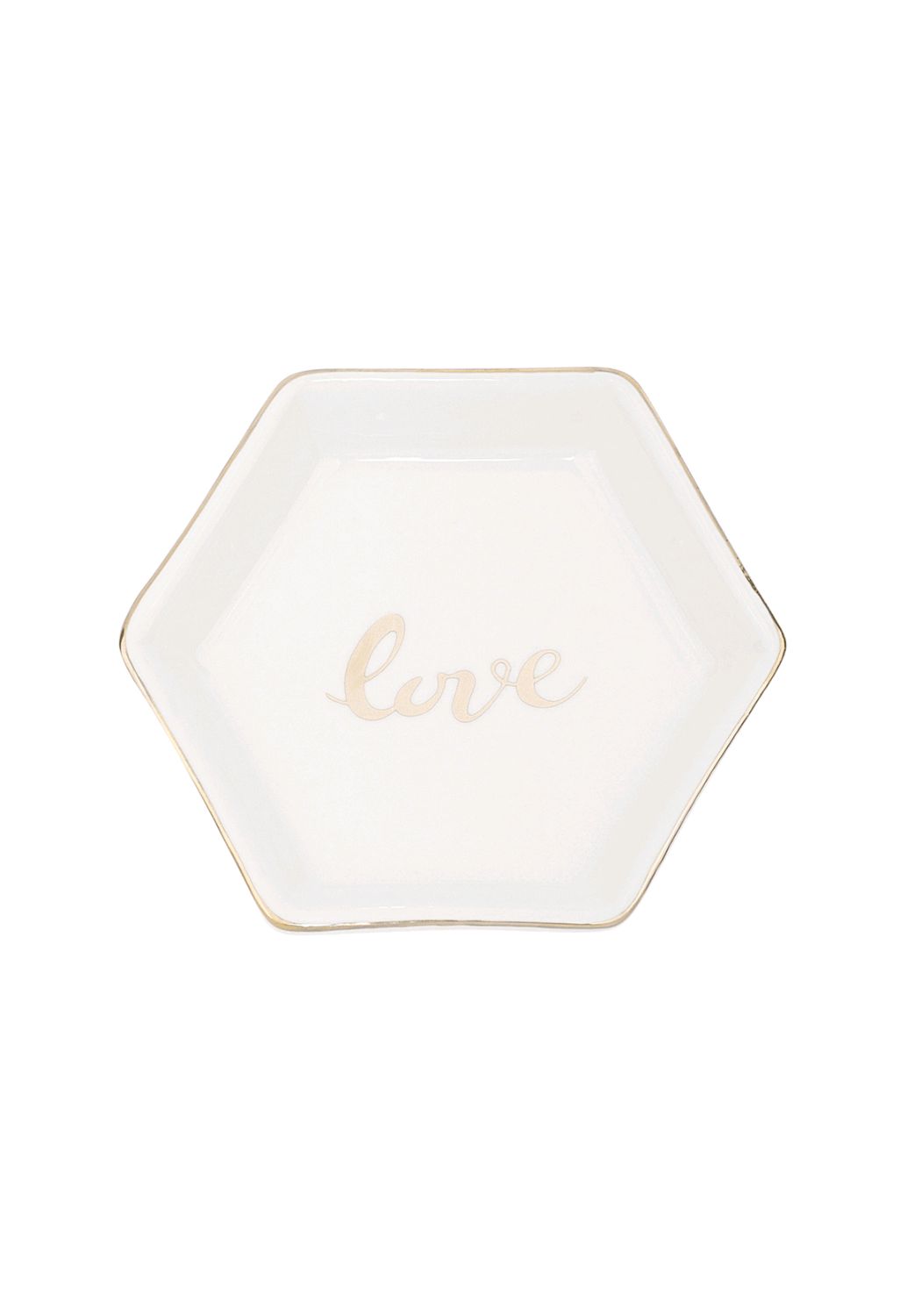 Keramieken schaaltje hexagon - love wit/goud