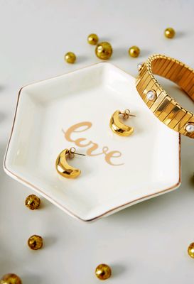 Keramieken schaaltje hexagon - love wit/goud