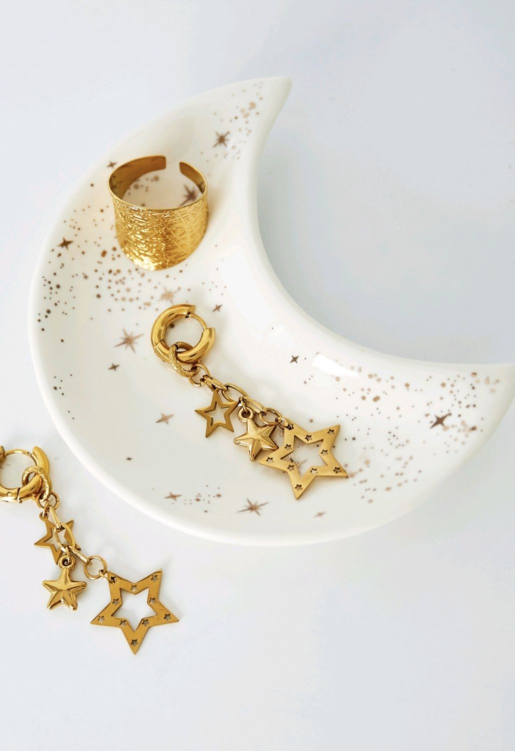 Keramieken schaaltje maan - sterren wit/goud