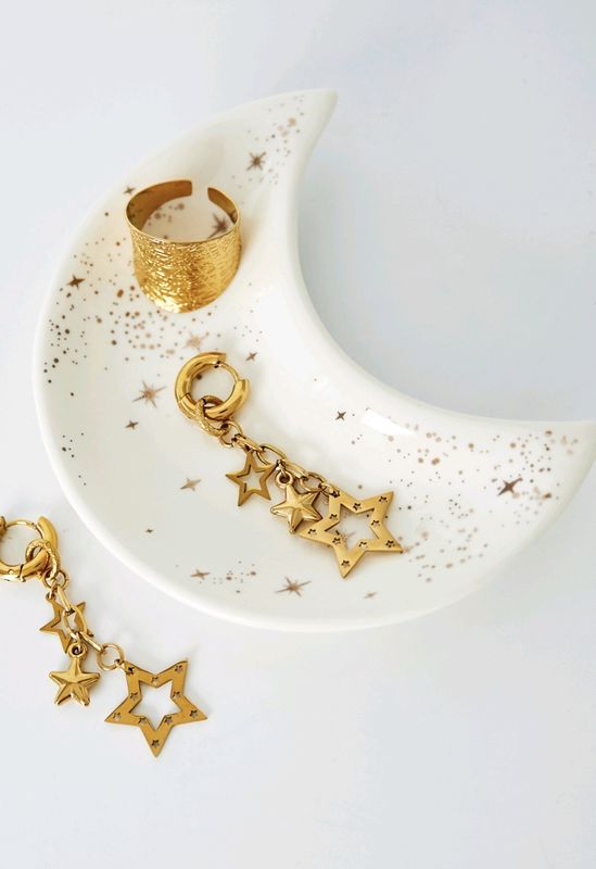 Keramieken schaaltje maan - sterren wit/goud