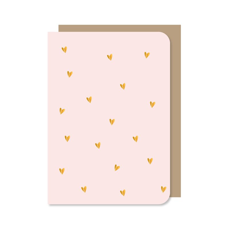 Dubbele kaart met envelop | Hartjes roze - met goudfolie