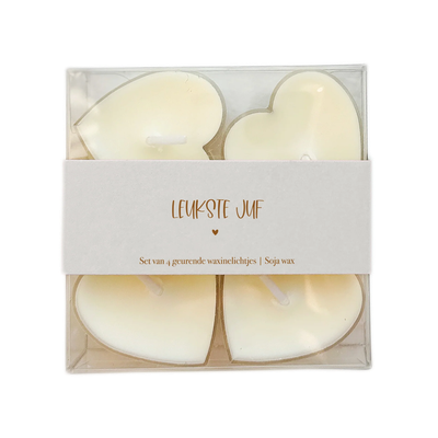 Waxinehartjes crème- Leukste Juf