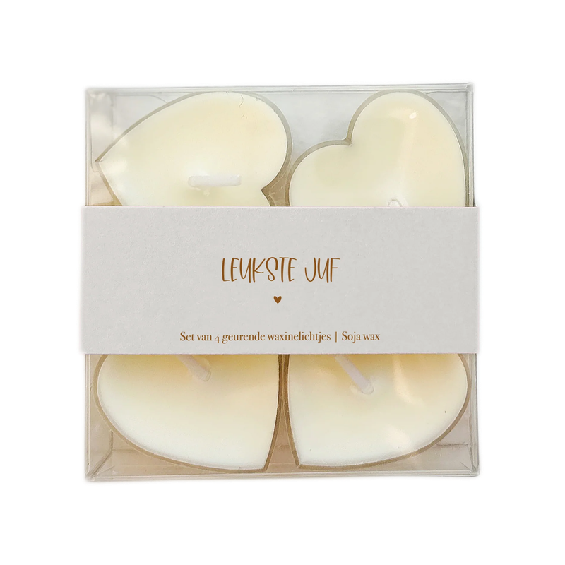 Waxinehartjes crème- Leukste Juf
