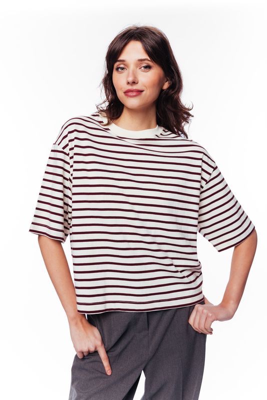 Loose fit stripe t-shirt - wijnrood