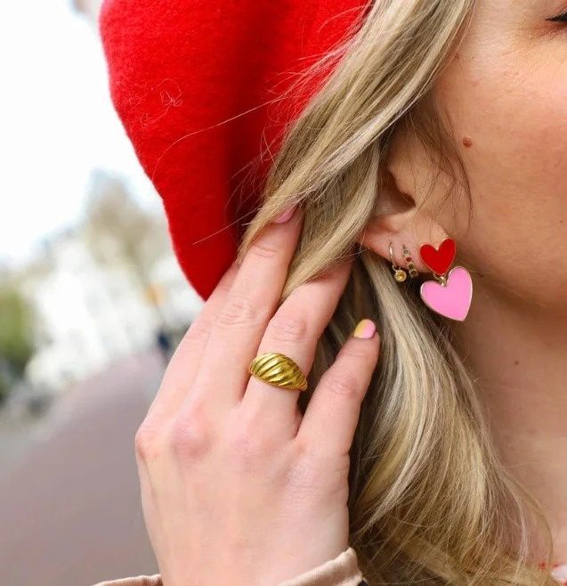Oorbellen - Ruby &amp; Rose Hearts (zilver)