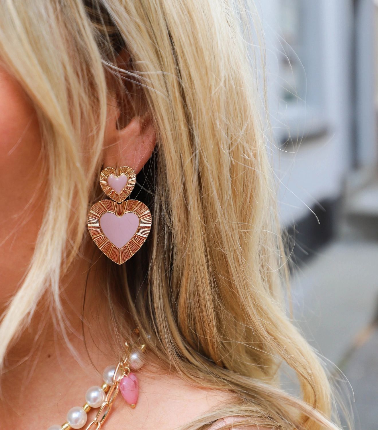 Oorbellen - Roxy's Pink Heart's - Light Pink gold