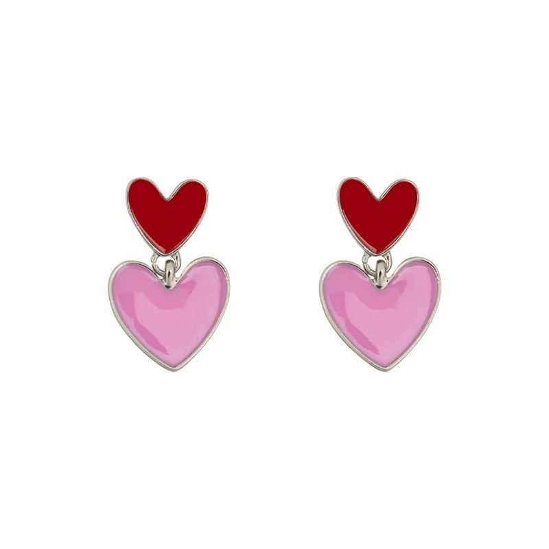 Oorbellen - Ruby &amp; Rose Hearts (zilver)