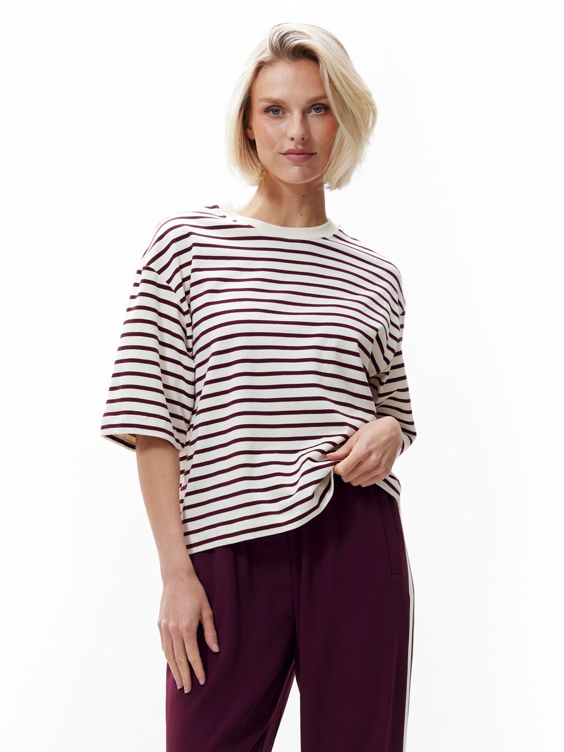 Loose fit stripe t-shirt - wijnrood