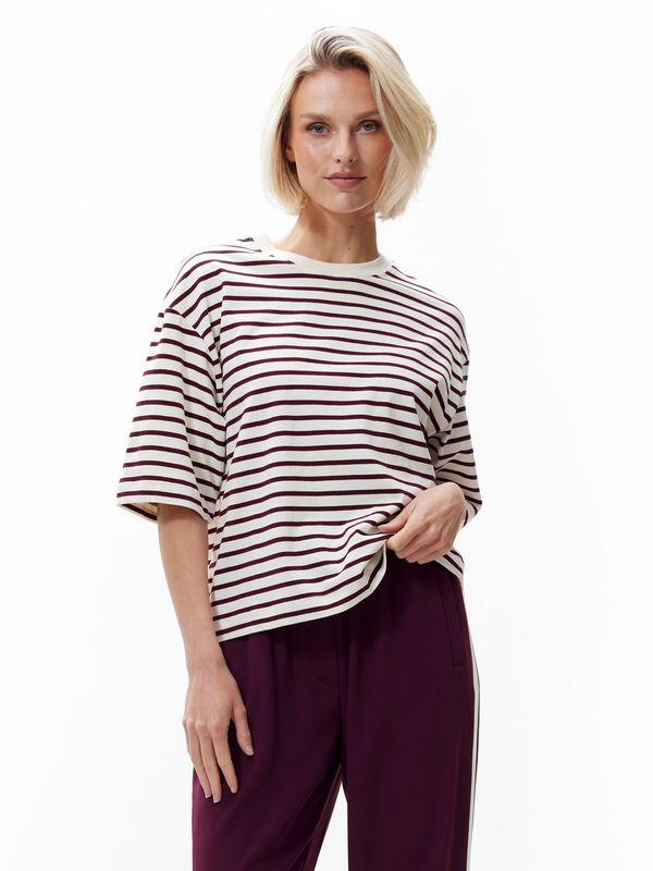 Loose fit stripe t-shirt - wijnrood
