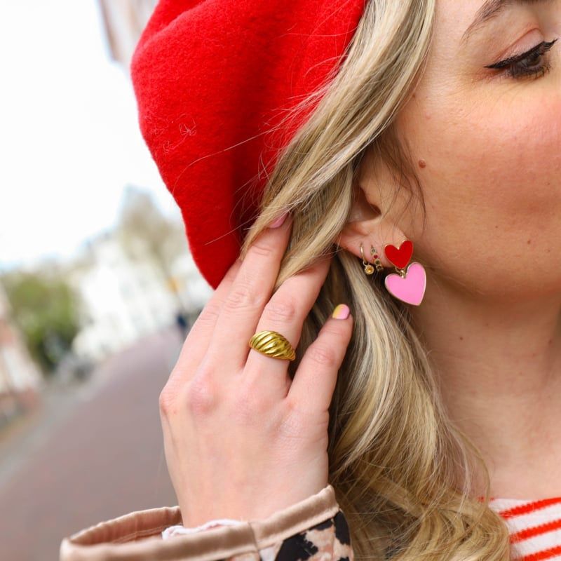 Oorbellen - Ruby &amp; Rose Hearts (goud)