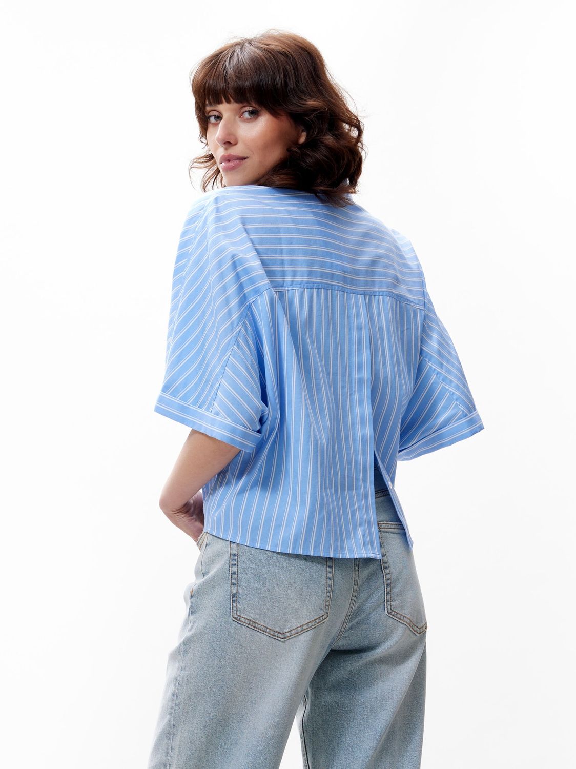 Blouse korte mouw - streep blauw/wit