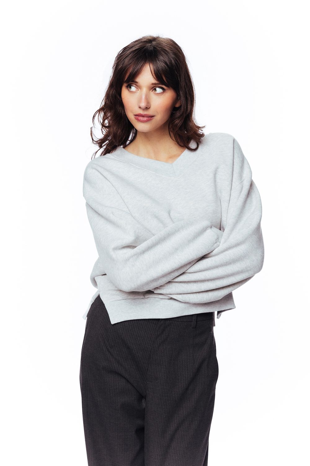 Sweater with vneck - grey melange