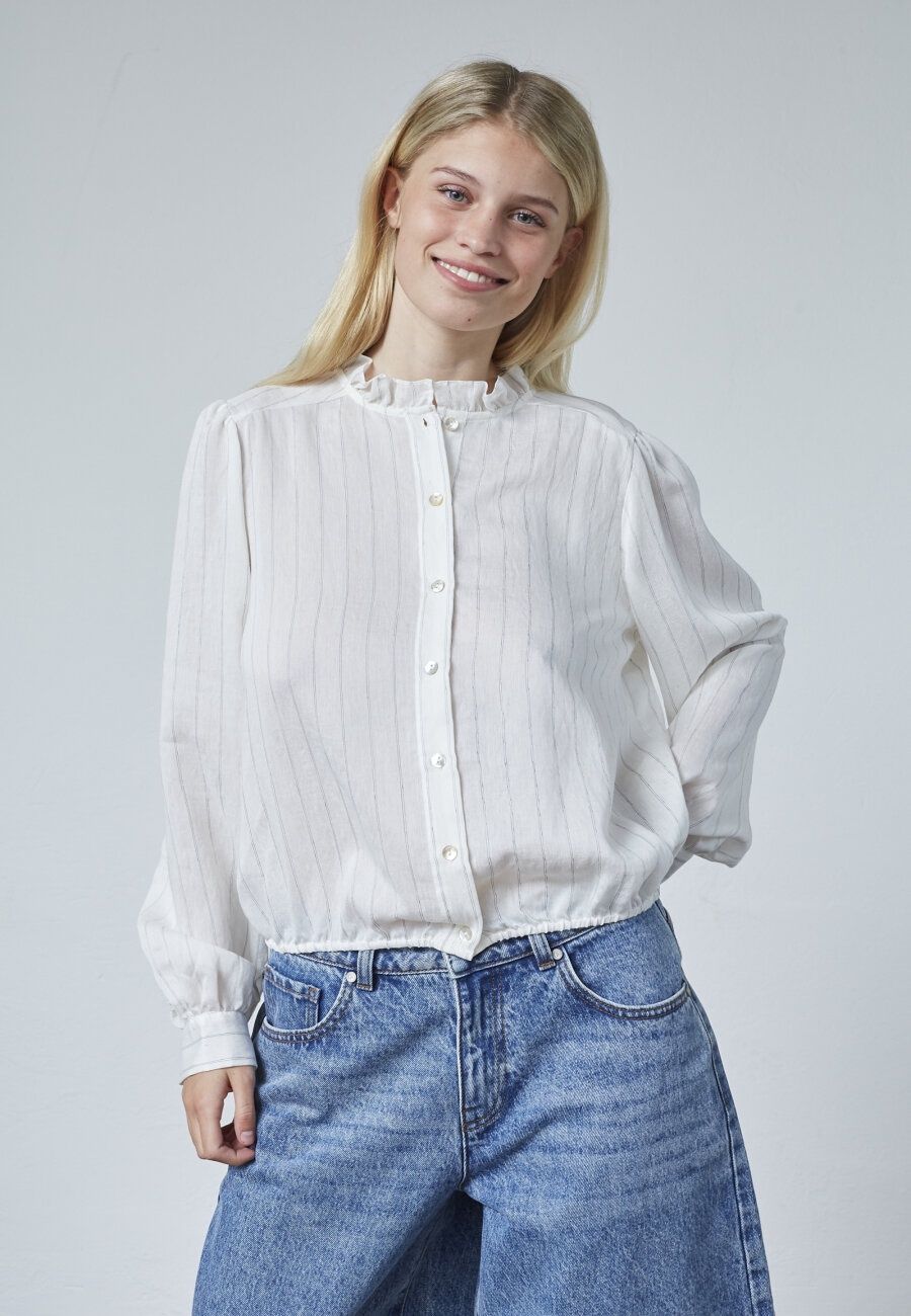 Blouse Egga ronde hals - wit/streep
