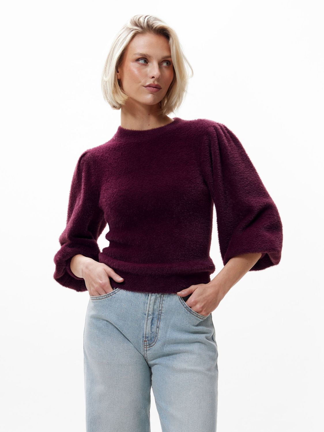 Pullover Fuzzy shortsleeve knit - winetasting