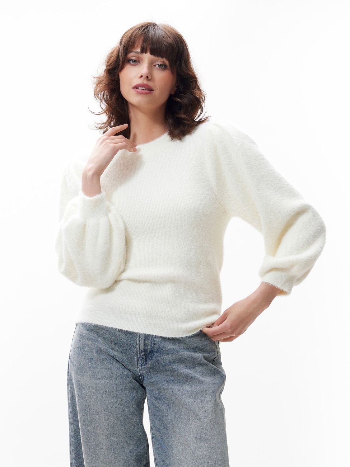 Pullover Fuzzy shortsleeve knit - off white