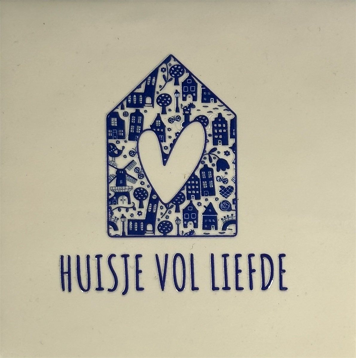 Tegel - &#39;delftsblauw huisje vol liefde&#39; creme/blauw