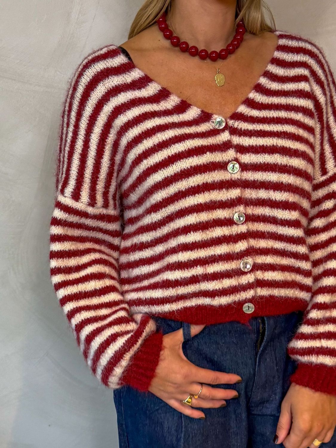 Vest Sherry - streep beige / bordeaux