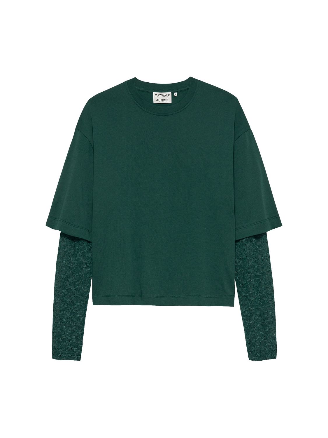 Loose fit t-shirt with lace sleeves - Sea Moss