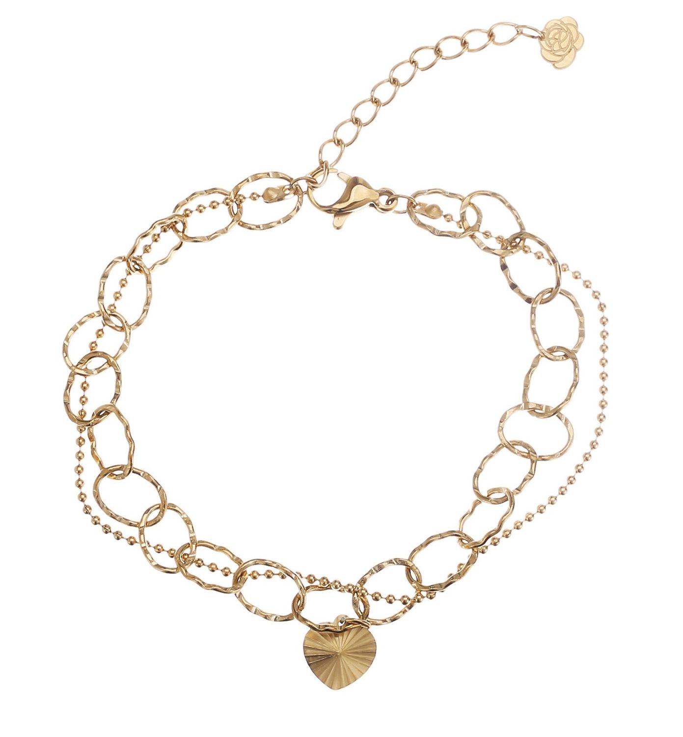 Armband tweelaags - schakel / bolletjes / hartje