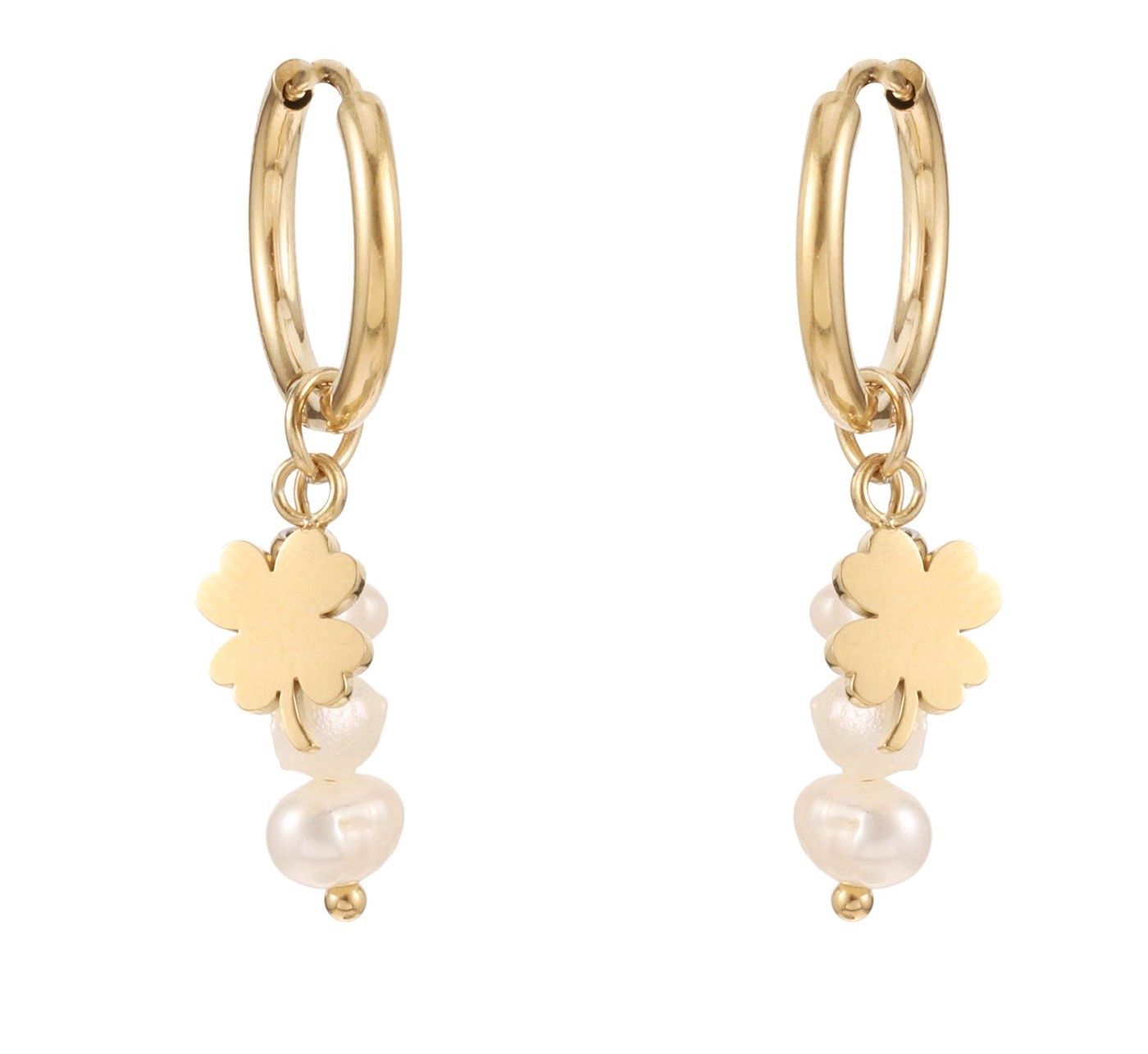 Oorringen klavertje &amp; parelkralen