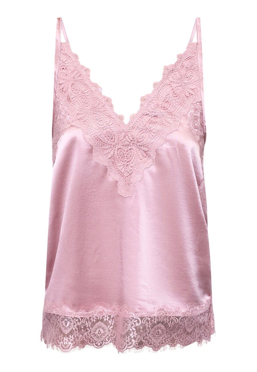 Satijn / kanten top Valerie - mauwe / roze