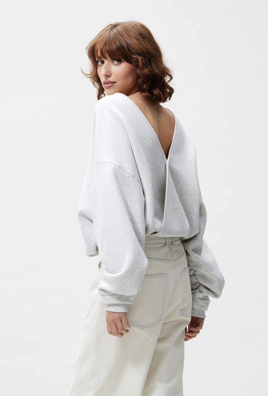 Back detailed sweater - Light Grey Melange