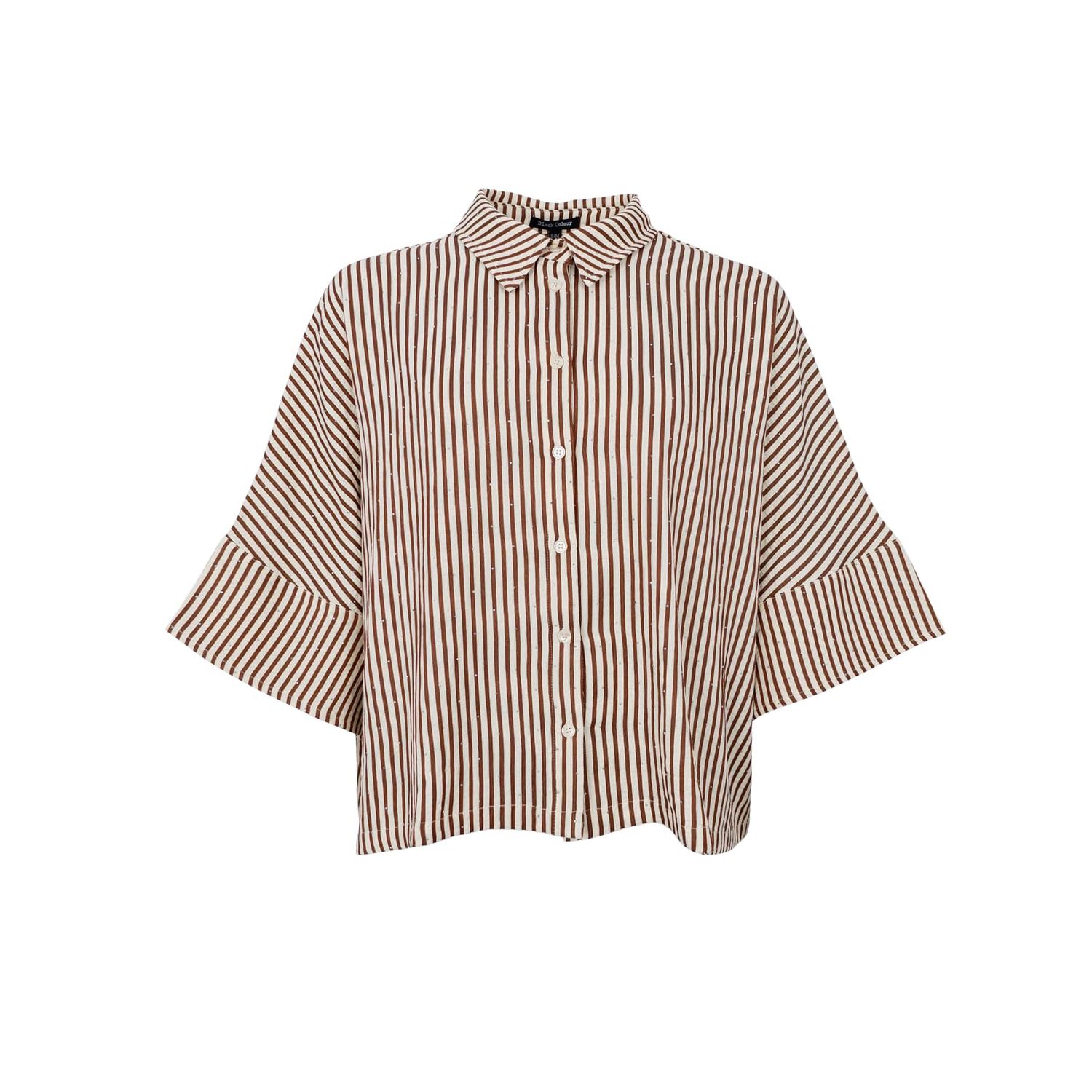 Loose fit blouse streep - tobacco