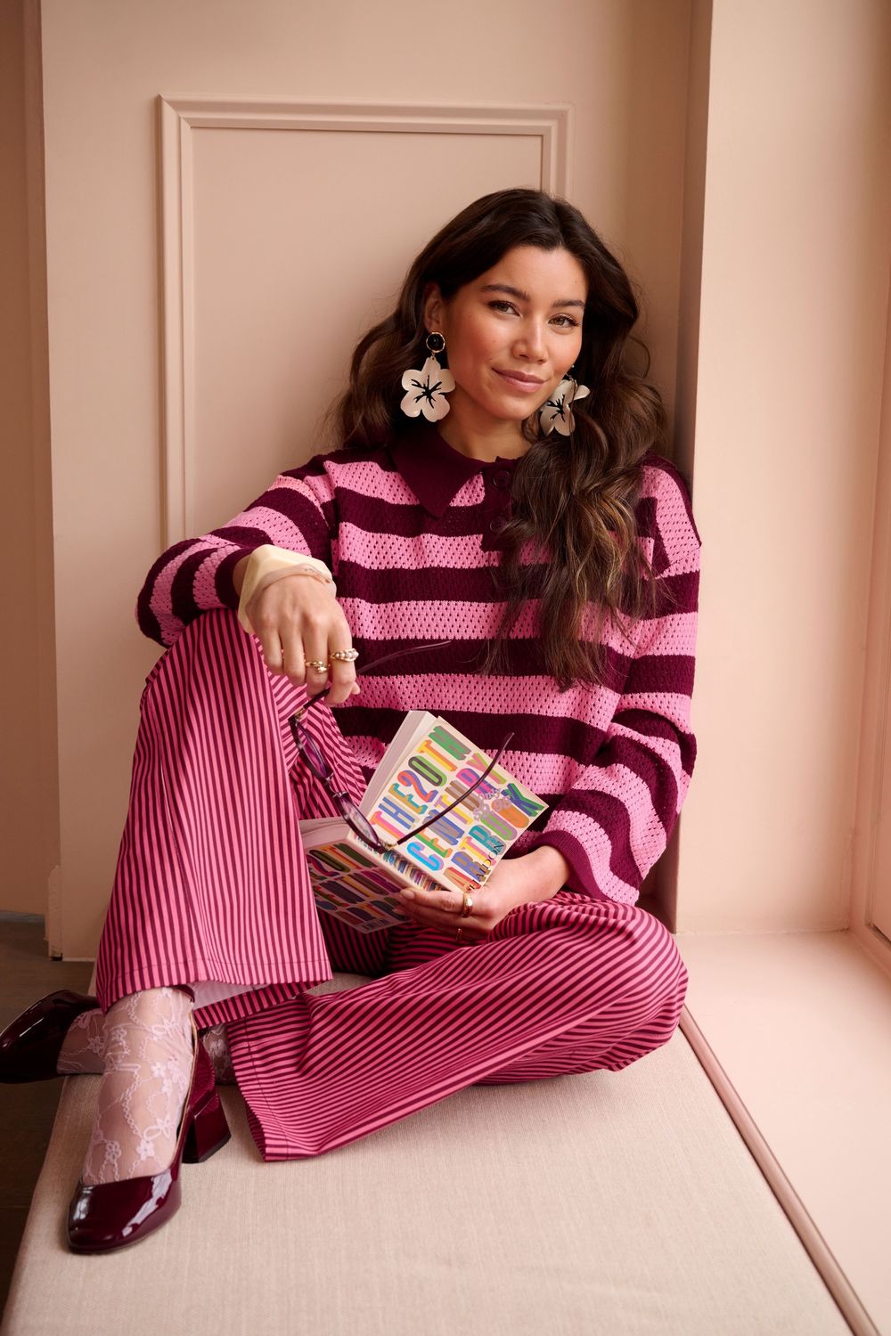 Knitted top Agnes - Burgundy/coral pink