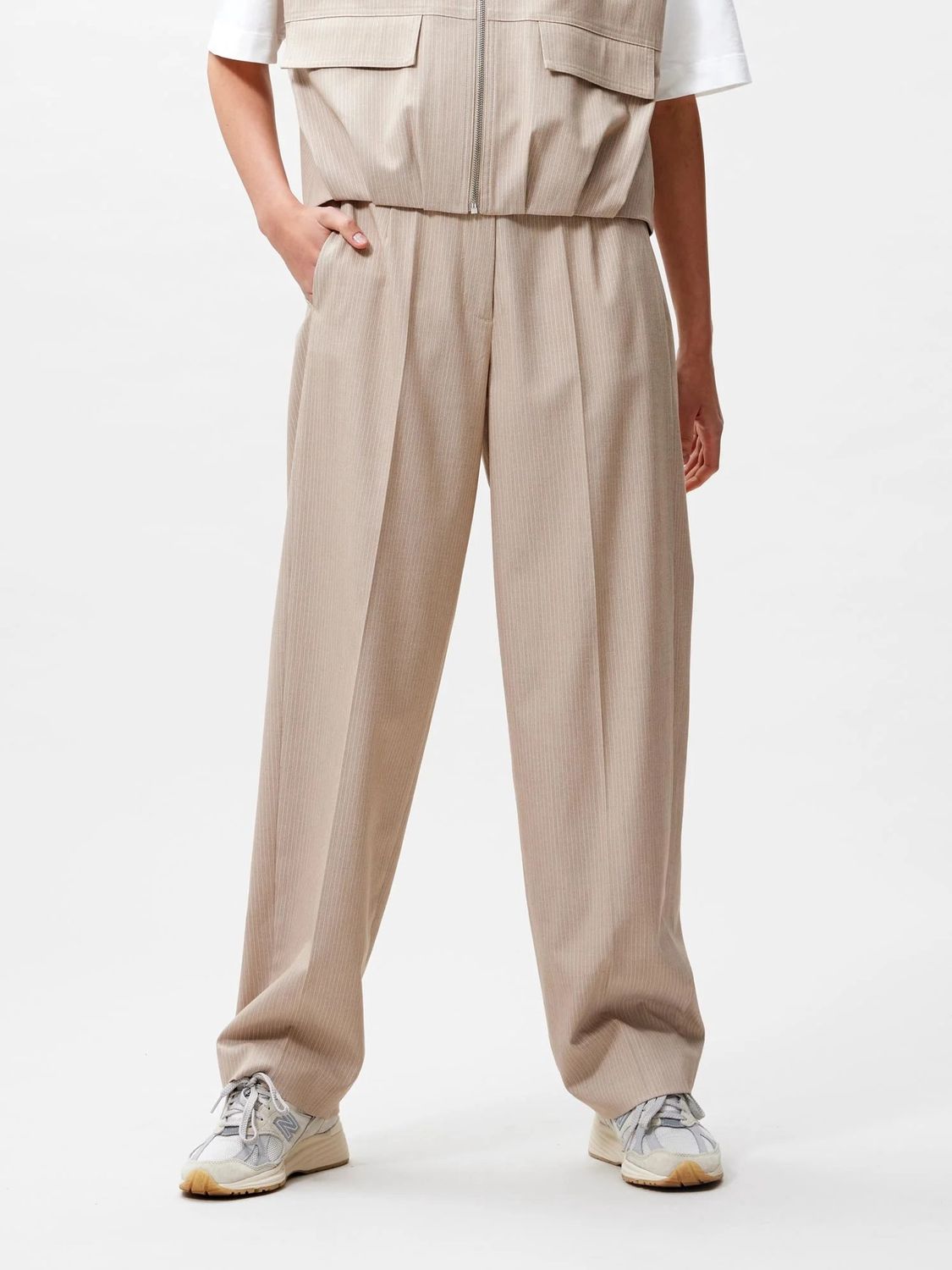 Pinstripe tapered trousers - cement