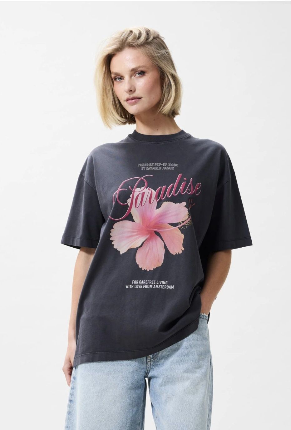 Oversized graphic t-shirt 'Paradise' - dark grey