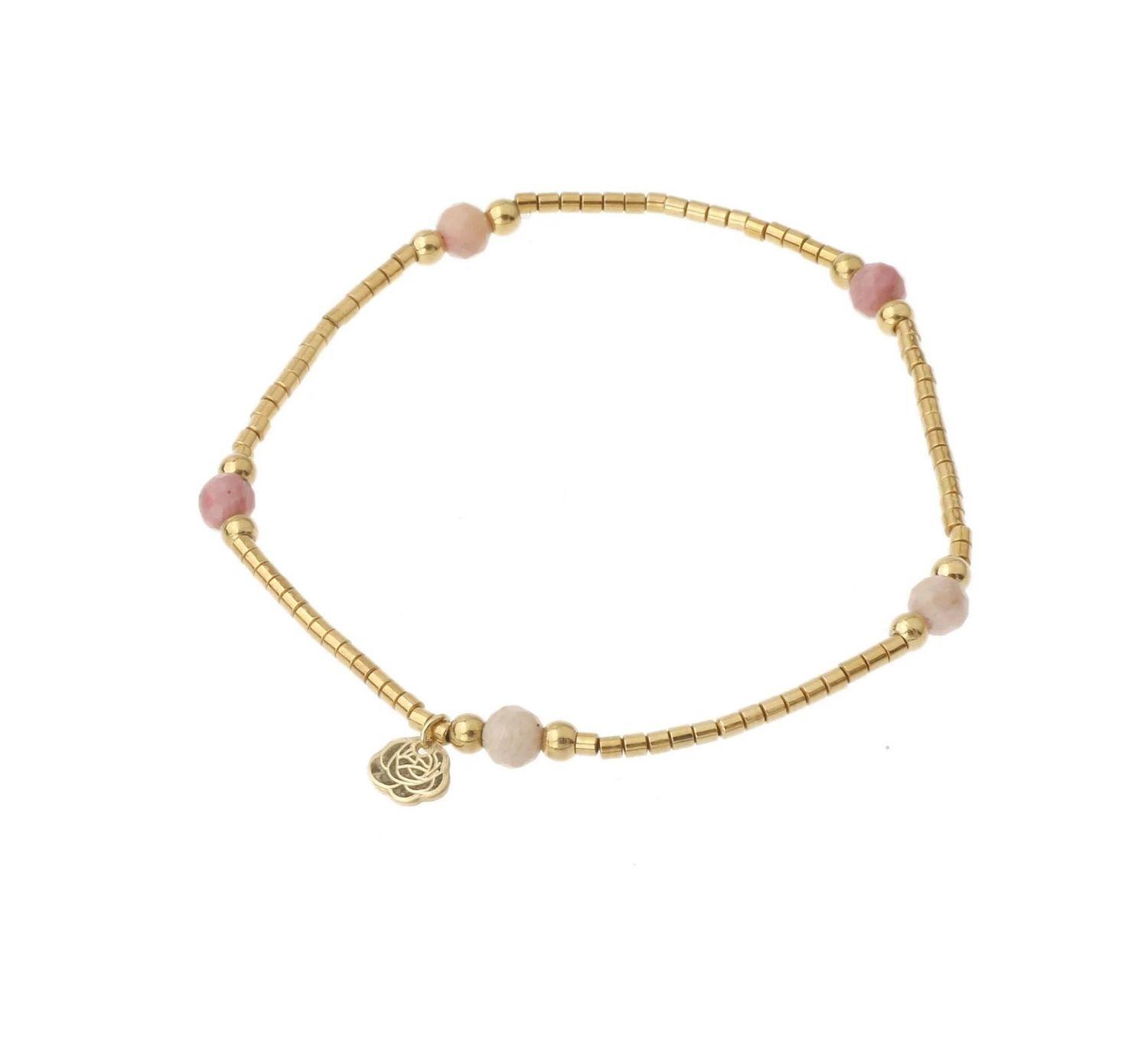 Kralenarmband met 4 stenen - oudroze