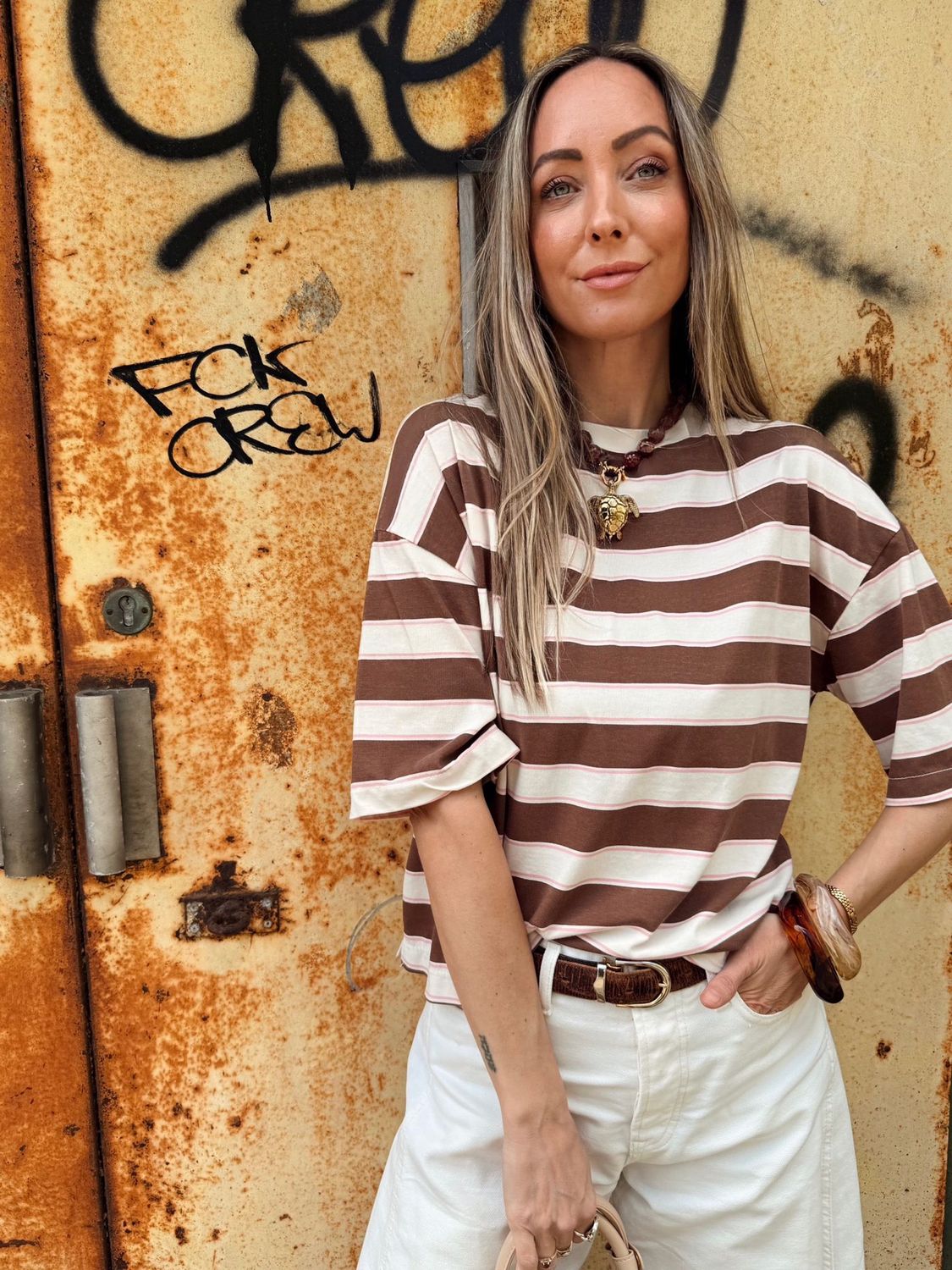 Striped tee Sammy - beige / brown
