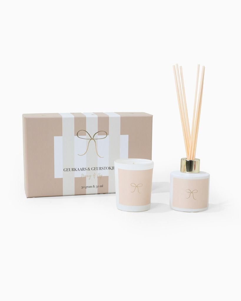Giftset Beige Kaars &amp; Geurstokjes