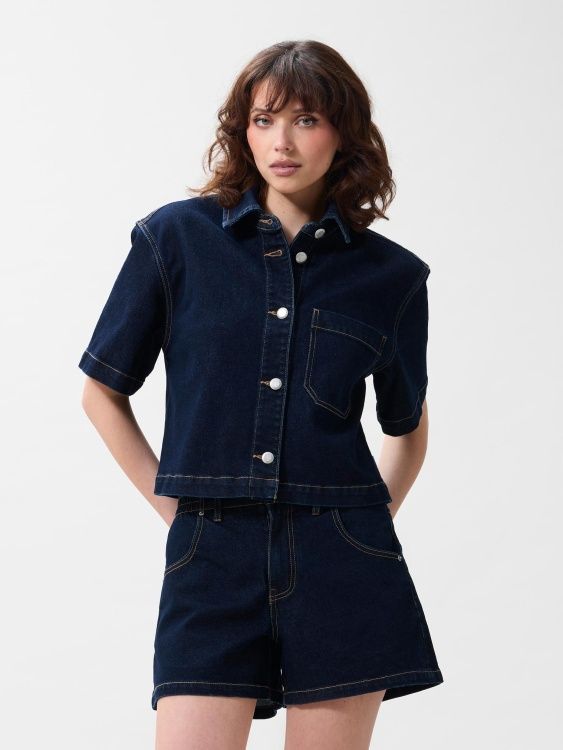 Short sleeve denim blouse - dark blue