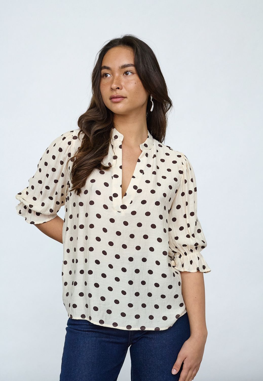 Blouse Venny - cream/brown dots