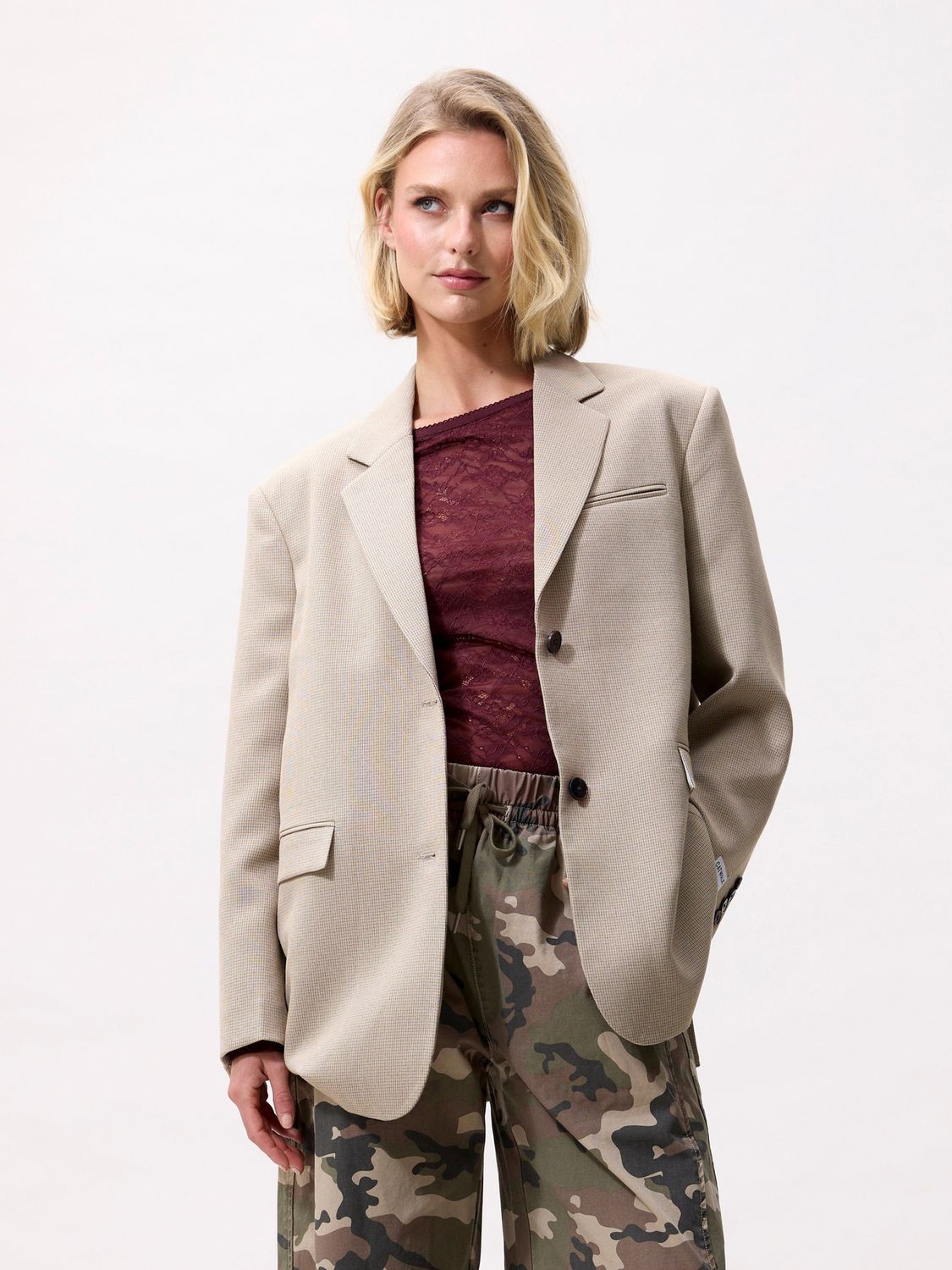 Oversized check blazer - Coffee Bean