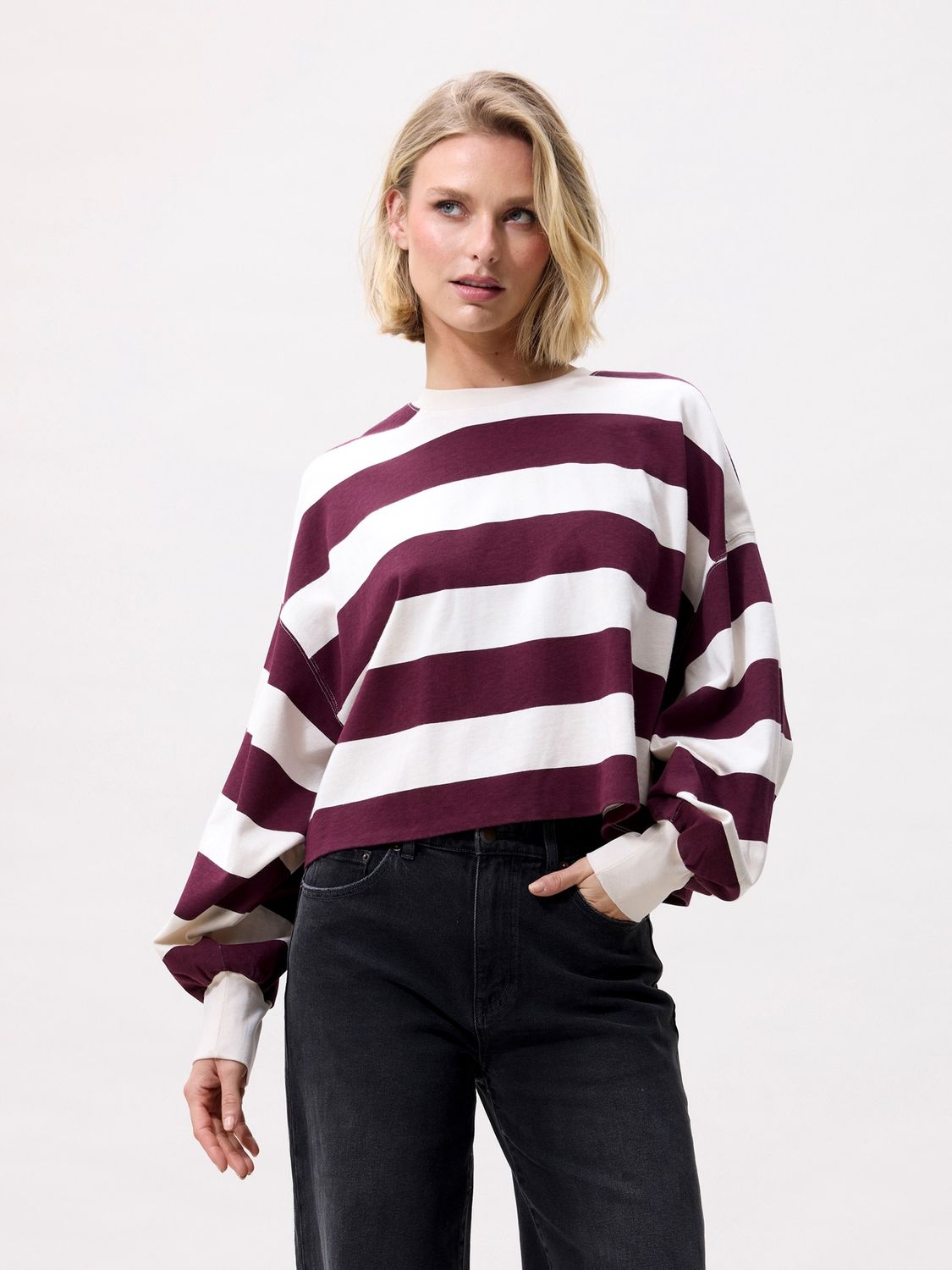 Oversized striped long sleeve - Merlot