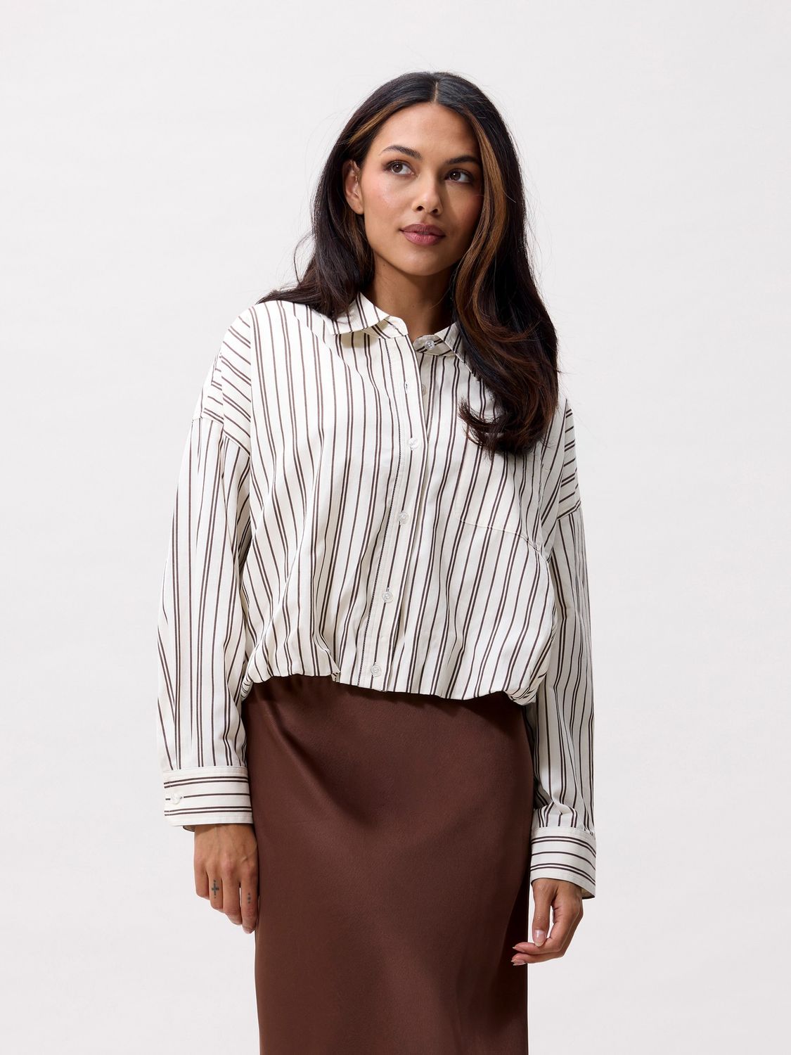 Tuck in blouse - cream &amp; brown stripe