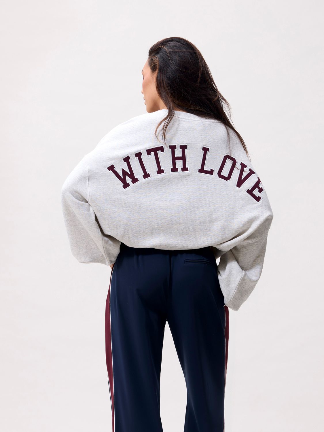 Oversized graphic sweater ' With Love' - light grey