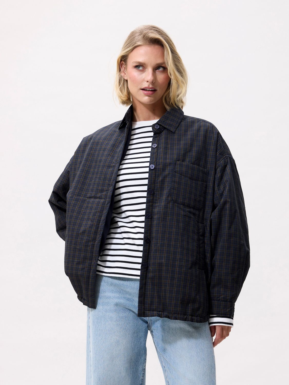Light padded check jacket - navy blazer